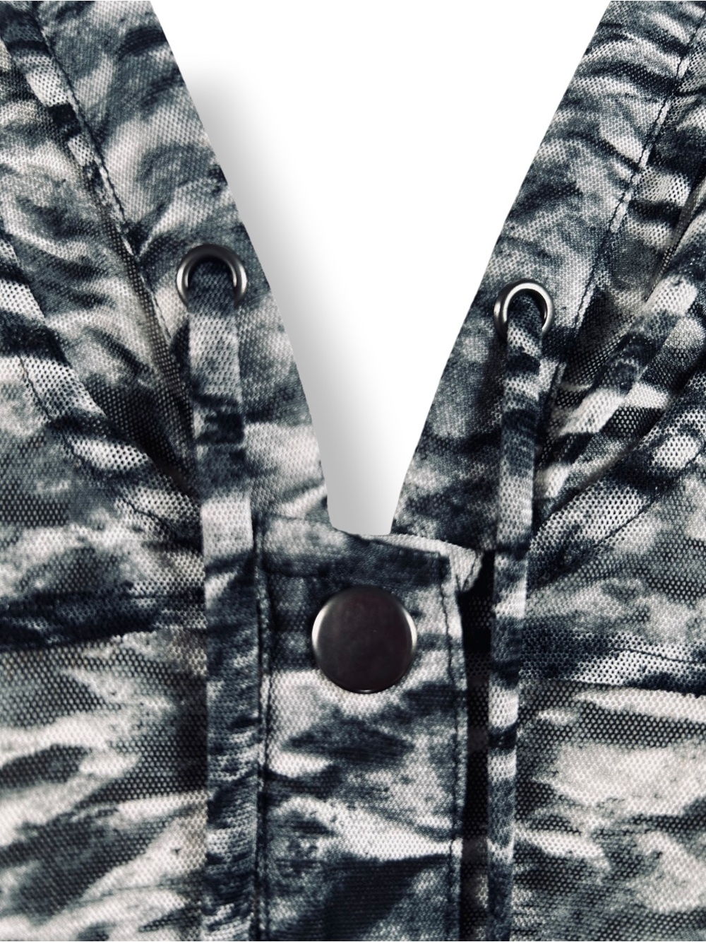 4/$20 Chico’s Weekends Hooded Snap Front Mesh Jacket Top Gray Abstract Print M - Picture 5 of 9